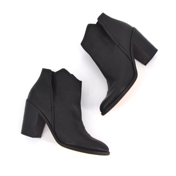 DOLCE VITA Shep Ankle Booties Almond Toe Chunky Heel Black Leather Women's 6.5 - Picture 3 of 11